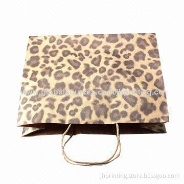 Leopard Printed Kraft Paper Bag, Made of 120gsm White Kraft Paper, OEM Orders are Welcome